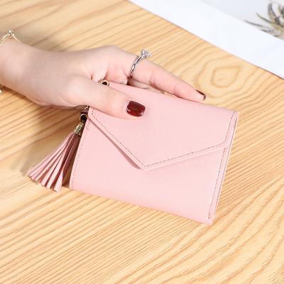 China Fashion PU Leather Solid Color Trendy Purse Wallets Short Card Bag For Women for sale