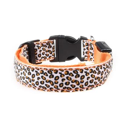 China Stored Pet Supplies Wholesale Pet Collar Security Night Luminous Leopard Dog Led Collar for sale