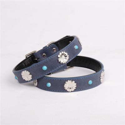 China 2022 High End Soft Pet Collar Personalized Snowflake Buckle Dog Collar Bronze Leather for sale