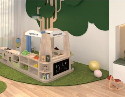 China EUROPEAN Wooden Role Play Style Forest Kindergarten Furniture Kindergarten Furniture Kindergarten Supermarket Solid Wood Corner Cabinet for sale