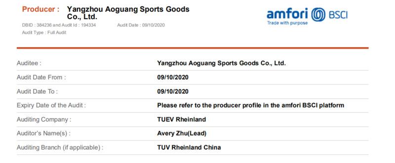 BSCI - Yangzhou Aoguang Sports Goods Co., Ltd.