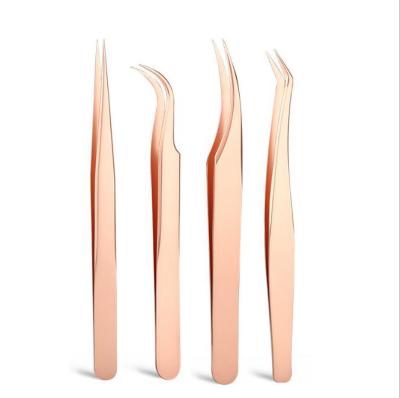 China Long-Lasting Set of Rose Gold Eyelash Extension Tweezers for Volume and Different False Lashes Extensions for sale