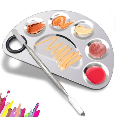 China Wholesale Eco-Friendly Makeup Half Round Eyeshadow Stainless Steel Blending Palette Set With Spatula for sale