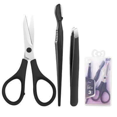 China Eyelash Grafting 3 PCS Eyebrow Scissors Set Eyebrow Trimming Knife Eyebrow Tweezers Kit for sale