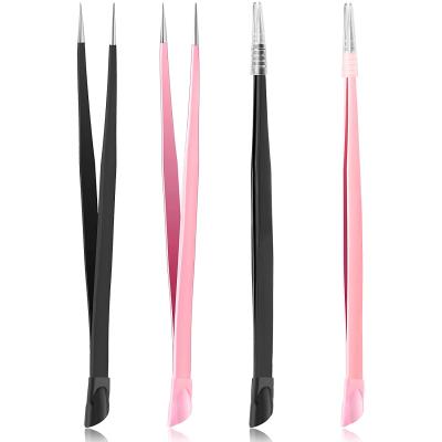 China Durable Double Sided Straight Nail Art Tweezers With Silicone Pressing Head For 3D Sticker Rhinestones for sale