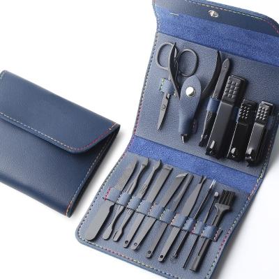 China Black 16pcs Nail Clipper Kits Multifunction Professional Multifunctional Manicure Pedicure Set Nail Care Soft Fine Trim for sale