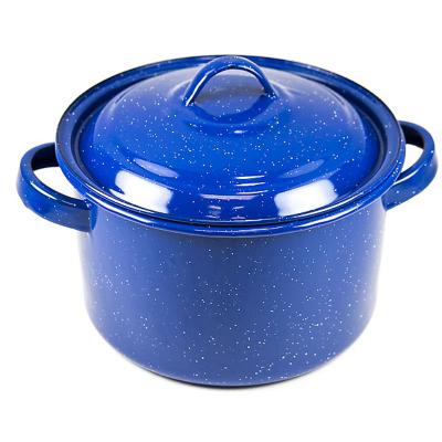 China General use for gas and induction cooker camping cookware custom outdoor picnic kitchen blue 4 quart enamel high soup stock pots with lid for sale