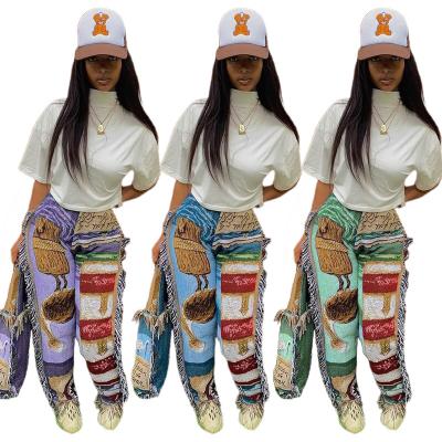 China new fashionable Anti-wrinkle street use colorful quality tassel fringe side pants women's sports tracksuit women's pants and trousers for sale