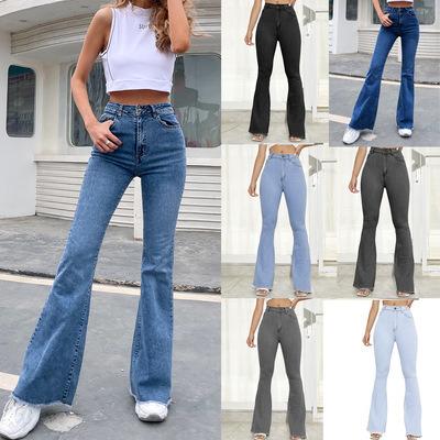 China 2022 new arrivals autumn spring stretch flare QUICK DRY elastic high waist jeans pants women's jeans for sale