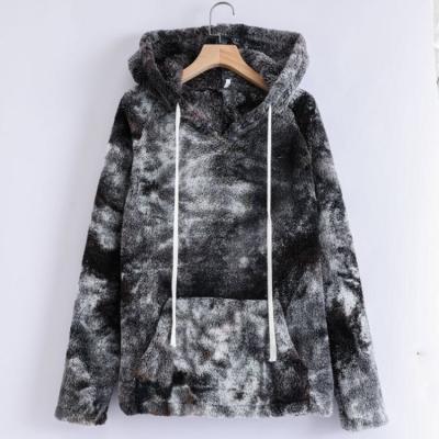 China 2020 Autumn/winter Anti-wrinkle style hot women new fashion tie-dye wool plush hoodie thickened hoodie fleece pullover sweatshirt for sale