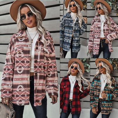 China High Quality Breathable Cute Christmas Outdoor Winter Jacket Main Wear Plaid Print Woolen Coat Sherpa Fleece Jacket Women Winter Coat 2021 for sale