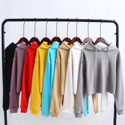 China Plain Color Women's Fitness Hoodie Women's High Quality Cotton Cropped Sleeve Hoodie Woman Good Colors Anti-Shrink Goods 6 Long for sale