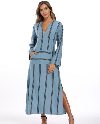 China Dropshipping Anti-Static Plus Size Women Clothing Autumn Fashion Stripe Print Linen Long Dress Cotton Ladies Casual 2019 With Pocket for sale