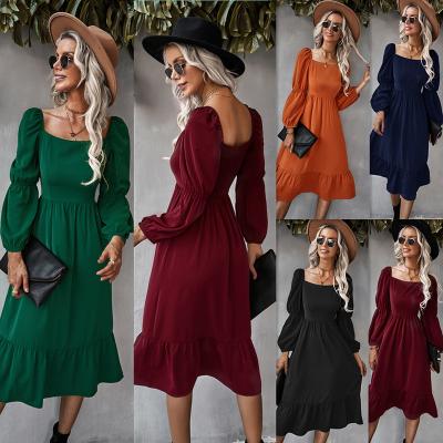 China High Quality Anti-Static Square Elegant Square Dinner Dress Autumn French Vintage Design French Design Midi Sleeve Dresses Evening Party for sale