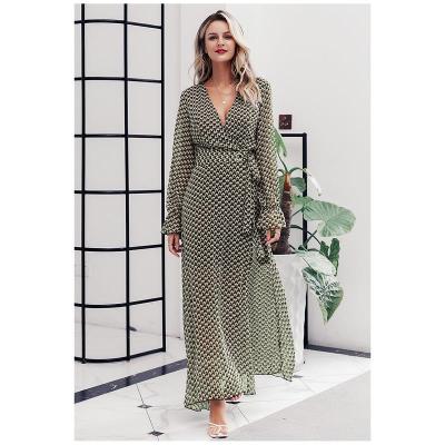 China Bohemian V-Neck Sleeve Blowout Women Sunbathing Beach Chiffon Geometric Figure Floor Length Anti-Static Maxi Long Dress Sexy Plus Size Dress for sale