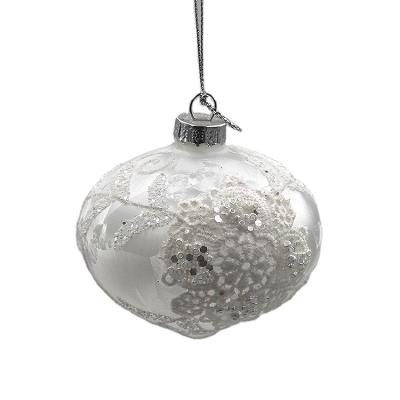 China Wholesale Elegant Decorative Christmas Ornament Glass Onion Shape White Frosted Hanging Glass Bauble Ball For Christmas Tree Wedding Party for sale