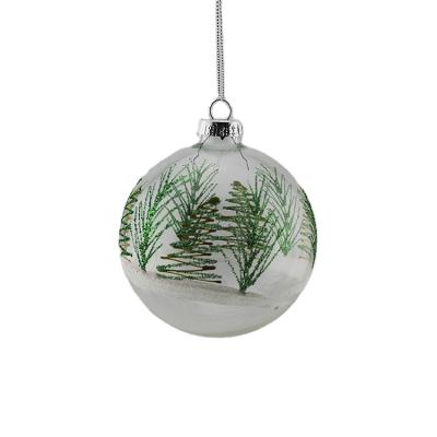 China Hand Painted Clear Decorative Round Christmas Ball Ornaments Glass Bauble for sale