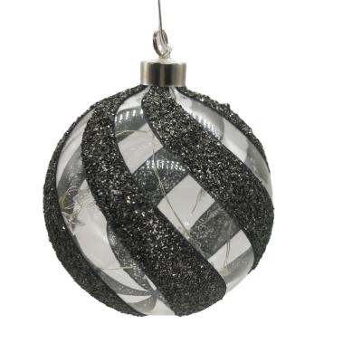 China Christmas Festival Home Decoration 15CM Battery Operated Christmas Glass Ball With Lights Clear Lead Glass Bauble Ornament Globe For Christmas Tree Hanging Decoration for sale