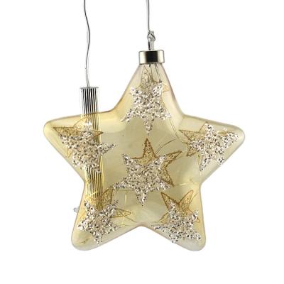 China 2022 Christmas Festival Home Decoration New Arrival Heart Shape Gold Clear Transparent Bauble Led Light Up Christmas Ornaments Glass Pendant For New Year Holiday for sale