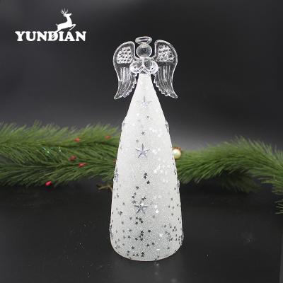 China Christmas Decorations Factory Wholesale White Glass Stunning Angel Christmas Tree Ornaments For Table Decoration for sale