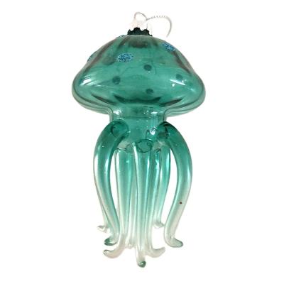 China Custom Glass Figurine Shape Jellyfish Sea Animal Bule Christmas Festival Home Decoration New Design Swollen Christmas Ornaments For Christmas Tree Hanging Decoration for sale