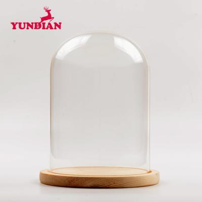 China Europe Factory Wholesale Different Size Display Bell Glass Dome Transparent Clear Dome With Wooden Base For Home Deco for sale