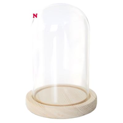 China Europe factory wholesale various size large oval transparent clear glass bell glass dome with wood base for home decor for sale