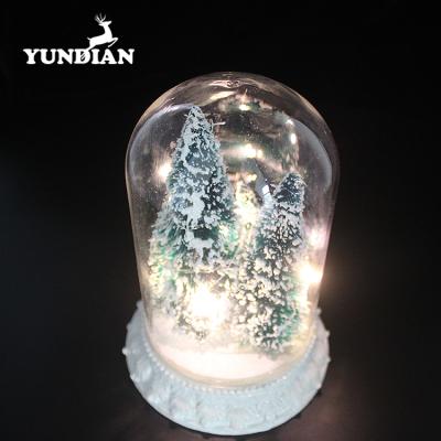 China Europe wholesale hand made decorative led lighted up clear glass dome bell bell ornament with base with christmas tree inside for sale