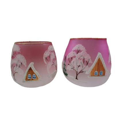 China Christmas Festival Home Decoration Decorative Cup Hand Painted Wholesale Votive Frosted Glass Candle Holder for sale