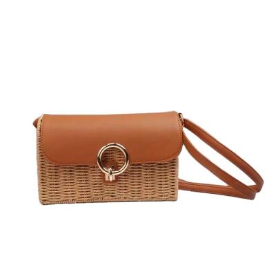 China High Quality Wholesale Straw Rattan Beach Handbag Shoulder Bag With Round Lock Leather Handle And Cover For Women for sale