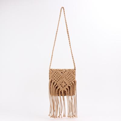 China High quality wholesale cotton crochet beach knitting bag with tassel for women for sale