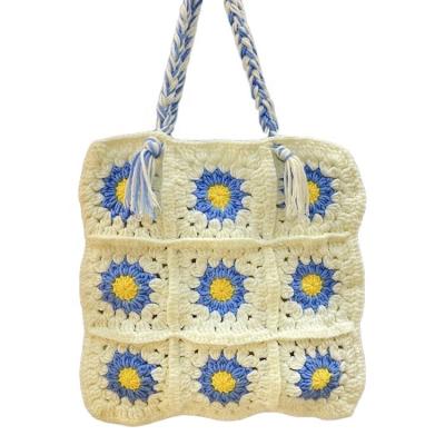 China New Fashion Portable Custom Bohemian Factory Pattern Colorful Knitted Patchwork Square Flowers Crochet Bag for sale