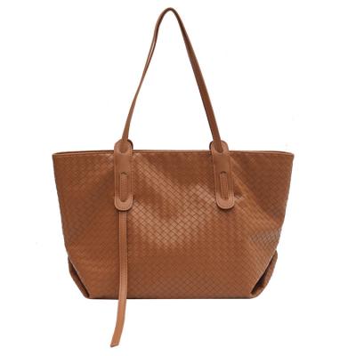 China Large Capacity PU Handbag Soft Leather Grid Texture Printing Factory Guangzhou Luxury Large Capacity Tote Bag for sale