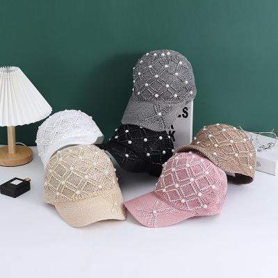 China 2022 Fashion Women New Style Pearl Polyester Knitted Baseball Cap for sale