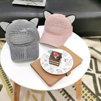 China 2022 Fashion Women Summer Cat Ears Diamond Trend Baseball Hat Breathable Sunshade Hat for sale