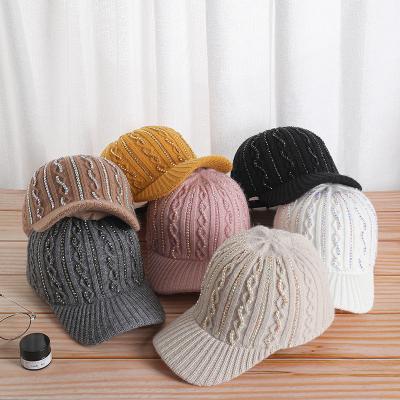 China Fashion 2022 autumn and winter ladies high quality thickened faux stone cable casual knitted baseball cap for sale