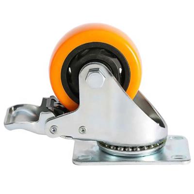 China Rigid Medium Duty PVC Caster Swivel Top Plate 75mm Orange PU Caster Wheel for sale