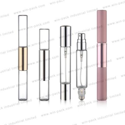 China Cosmetic Personal Care Container Clear Pink Frosted Double Chamber With Metal Trackball And Mist Sprayer for sale