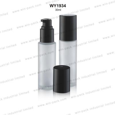 China 20ml 30ml Printing Frosted Basic Clear Glass Liquid Bottle With Black Plastic Pump And Cap for sale