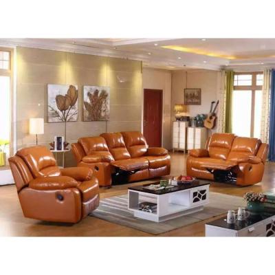 China Durable Soft Comfortable Orange Color Genuine Leather Recliner Sofas for sale