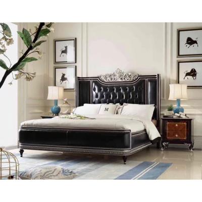 China Low-key luxury low-key black leather bed of luxury and fresh style. cool bedroom furniture for sale