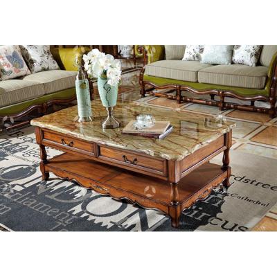 China Glade Natural Marble Top Classic Wooden Coffee Table Durable And Easy for sale