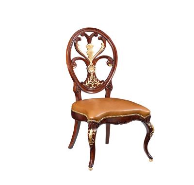 China Hand-carved classic hand carved wood leather back cushion dining chair for sale