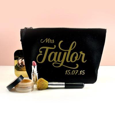 China Black Personalized Canvas Makeup Bag Bride Gift Make Up Bag for sale