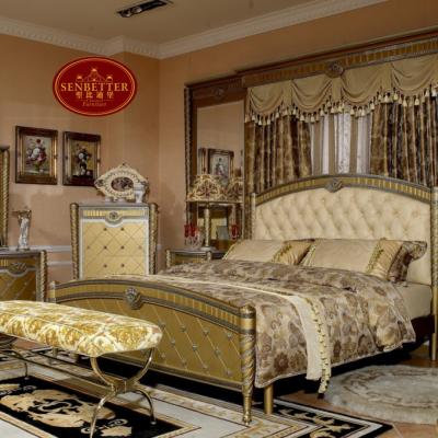 China 0016 European Classics Wooden Hand Carved High Quality Gold Bedroom Italy Gold Leaf Home Furniture for sale