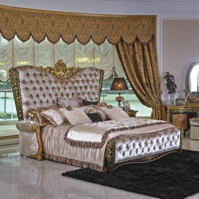 China European Classic Golden Royal Design 0061 Classic Solid Wood King Size Bedroom for sale