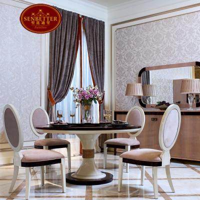 China Dining Room Set 0075 Luxury Round Dining Table Set 6 Chairs , Glossy Wood Dining Room Furniture Sets for sale