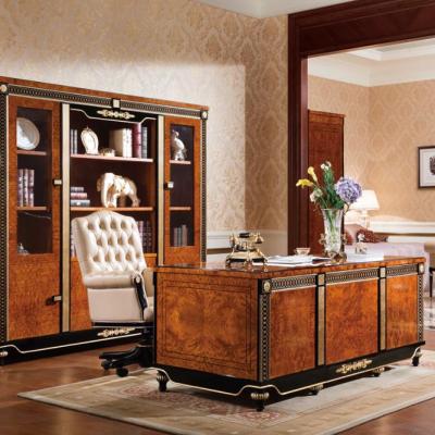 China Luxury solid wood classic study room furniture 0069, paint desk table and glossy chair and bookcase for sale