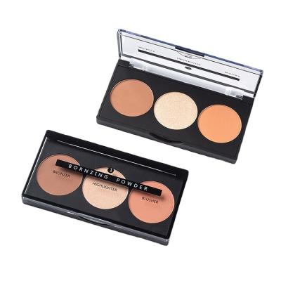 China OEM AL044 Matte 3 Colors Matte 3 Colors Bronzer Contouring Palette Waterproof Makeup Vegan Face Powder Custom Private Label for sale