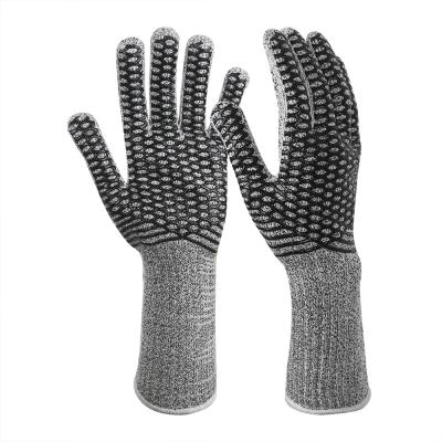 China Gray Long Cuff Silicone Criss-Cross Anti-Slip Honeycomb Grip Cut Resistant Work Safety Knitted Gloves for sale